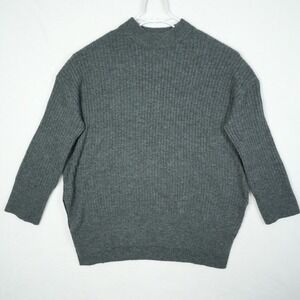 H&M‎ Women's Wool Blend Ribbed Mock Neck Sweater Gray Size Small Oversized Cozy